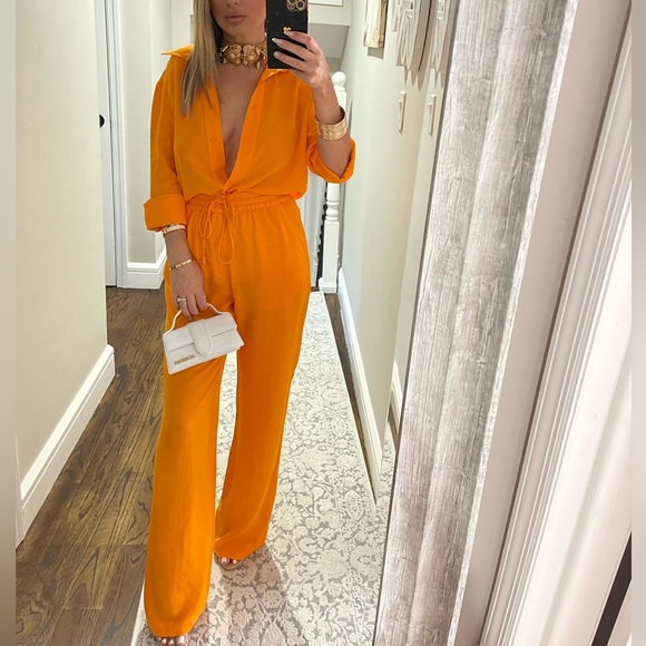 Zara Straight Pajama Pants Tangerine - Picture 1 of 6